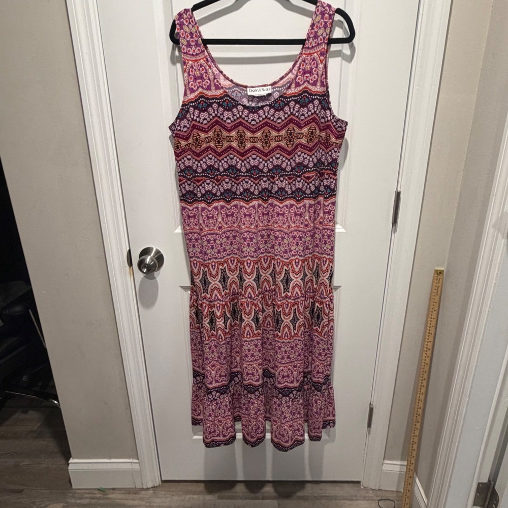 Danny & Nicole Women Dress Geometric Tiered Sleeveless Purple Pink XL